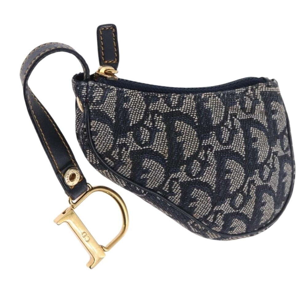 Christian Dior Vintage Saddle Zip Coin Purse Diorissimo Canvas Mini